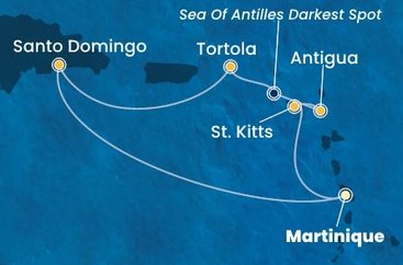 Martinik, Svatý Kryštof a Nevis, Antigua a Barbuda, Britské Panenské ostrovy, Dominikánská republika z Fort-de-France na lodi Costa Favolosa