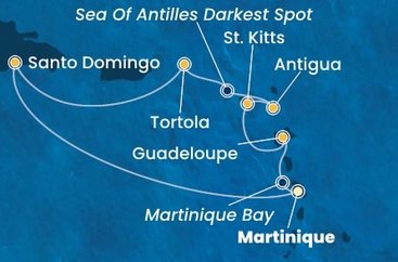 Martinik, Guadeloupe, Svatý Kryštof a Nevis, Antigua a Barbuda, Britské Panenské ostrovy, Dominikánská republika z Fort-de-France na lodi Costa Favolosa