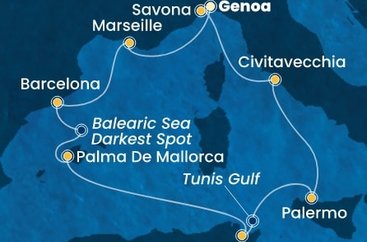 Itálie, Francie, Španělsko, Tunisko z Janova na lodi Costa Toscana