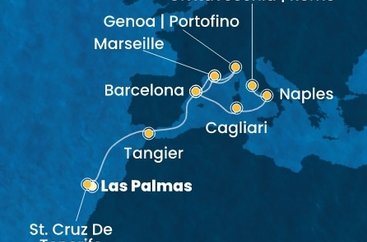 Španělsko, Maroko, Francie, Itálie z Las Palmas na lodi Costa Smeralda