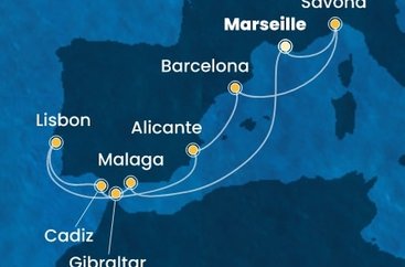 Francie, Itálie, Španělsko, Portugalsko, Velká Británie z Marseille na lodi Costa Diadema