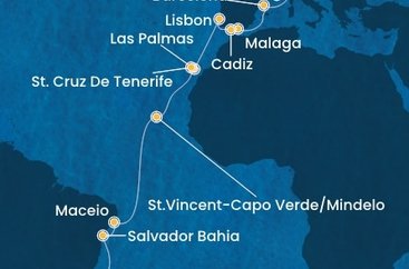 Francie, Itálie, Španělsko, Portugalsko, Kapverdy, Brazílie z Marseille na lodi Costa Diadema