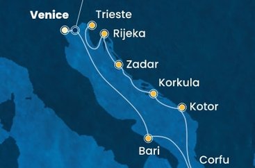 Itálie, Řecko, Černá Hora, Chorvatsko z Marghery na lodi Costa Deliziosa