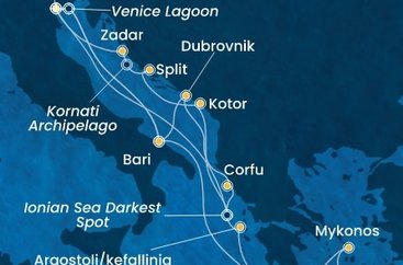 Itálie, Řecko, Chorvatsko, Černá Hora z Marghery na lodi Costa Deliziosa