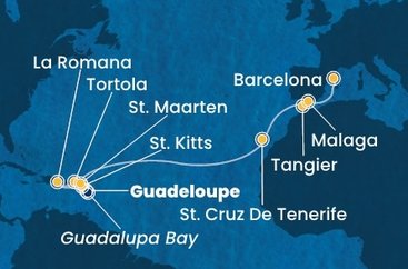 Guadeloupe, Svatý Kryštof a Nevis, Britské Panenské ostrovy, Dominikánská republika, Svatý Martin, Španělsko, Maroko z Pointe-à-Pitre na lodi Costa Fascinosa