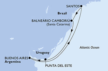 Brazílie, Uruguay, Argentina z Camboriu na lodi MSC Meraviglia