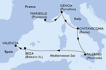 Francie, Itálie, Španělsko z Marseille na lodi MSC Musica