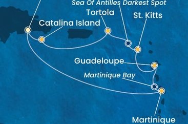 Dominikánská republika, Martinik, Guadeloupe, Svatý Kryštof a Nevis, Britské Panenské ostrovy ze Santo Dominga na lodi Costa Favolosa