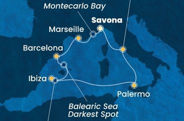 Itálie, Francie, Španělsko ze Savony na lodi Costa Toscana