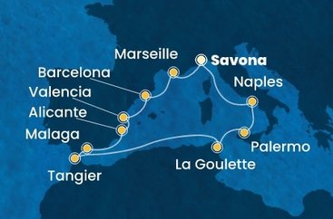 Itálie, Tunisko, Maroko, Španělsko, Francie ze Savony na lodi Costa Pacifica