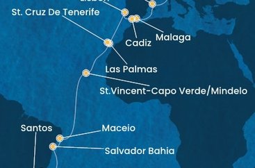 Itálie, Španělsko, Portugalsko, Kapverdy, Brazílie ze Savony na lodi Costa Diadema