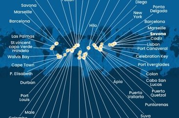 Itálie, Francie, Španělsko, Portugalsko, USA, Bahamy, Panama, Kostarika, Guatemala, Mexiko, Samoa, Fidži, Tonga, Nový Zéland, Austrálie, Papua Nová Guinea, Japonsko, Jižní Korea, Tchaj-wan, Čína, Vietnam, Singapur, Malajsie, Thajsko, Srí Lanka, Maledivy, Mauricius, Jihoafrická republika, Namibie, Kapverdy ze Savony na lodi Costa Deliziosa