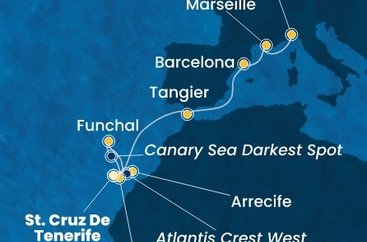 Španělsko, Portugalsko, Maroko, Francie, Itálie z Tenerife na lodi Costa Smeralda