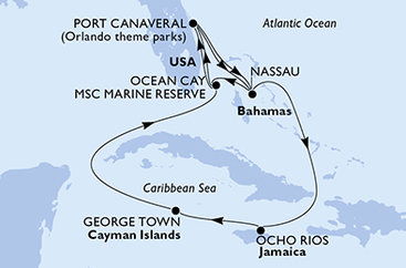 USA, Bahamy, Jamajka, Kajmanské ostrovy z Port Canaveralu na lodi MSC Seashore