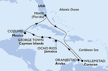 USA, Curacao, Aruba, Jamajka, Kajmanské ostrovy, Mexiko z Miami na lodi MSC Poesia