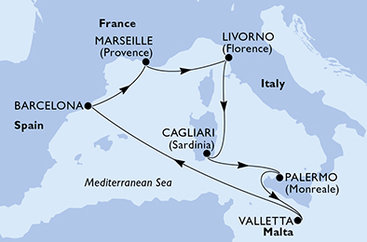 Francie, Itálie, Malta, Španělsko z Marseille na lodi MSC Splendida