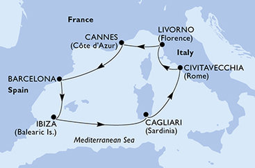 Francie, Španělsko, Itálie z Cannes na lodi MSC Fantasia
