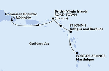 Martinik, Antigua a Barbuda, Britské Panenské ostrovy, Dominikánská republika z Fort-de-France na lodi MSC Opera
