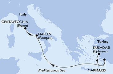 Turecko, Itálie z Kusadasi  na lodi MSC Divina