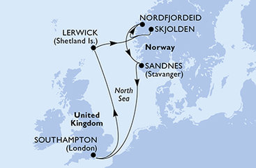 Velká Británie, Norsko ze Southamptonu na lodi MSC Meraviglia