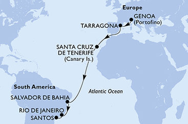 Itálie, Španělsko, Brazílie z Janova na lodi MSC Divina