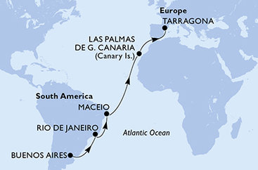 Argentina, Brazílie, Španělsko z Buenos Aires na lodi MSC Splendida