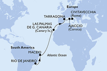 Brazílie, Španělsko, Francie, Itálie z Rio de Janeira na lodi MSC Splendida