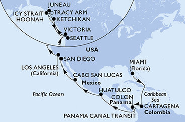 USA, Kolumbie, Panama, Mexiko, Kanada z Miami na lodi MSC Poesia