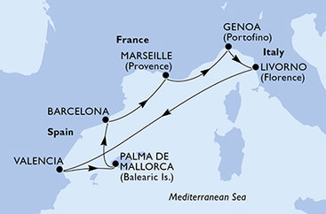 Francie, Itálie, Španělsko z Marseille na lodi MSC Sinfonia