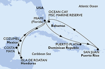 USA, Honduras, Mexiko, Dominikánská republika, Bahamy z Miami na lodi MSC World America