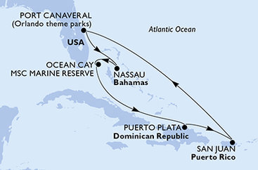 USA, Bahamy, Dominikánská republika z Port Canaveralu na lodi MSC Grandiosa