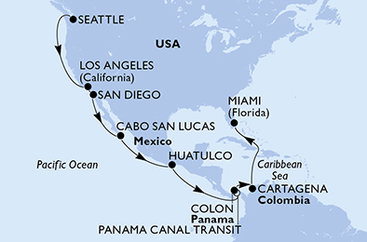 USA, Mexiko, Panama, Kolumbie ze Seattlu na lodi MSC Poesia