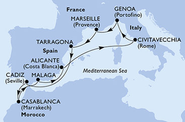Španělsko, Maroko, Itálie, Francie z Tarragony na lodi MSC Magnifica
