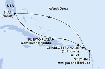USA, Antigua a Barbuda, Dominikánská republika z Miami na lodi MSC Seashore