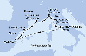 Francie, Itálie, Španělsko z Marseille na lodi MSC Lirica