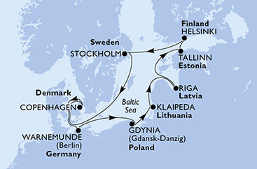 Švédsko, Dánsko, Německo, Polsko, Litva, Lotyšsko, Estonsko, Finsko ze Stockholmu na lodi MSC Magnifica