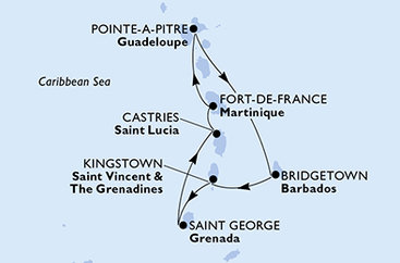 Martinik, Guadeloupe, Barbados, Svatý Vincenc a Grenadiny, Grenada, Svatá Lucie z Fort-de-France na lodi MSC World Europa