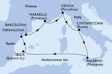 Španělsko, Francie, Itálie z Barcelony na lodi MSC Seaview