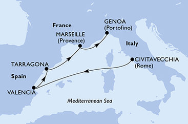 Itálie, Španělsko, Francie z Civitavecchia na lodi MSC Sinfonia